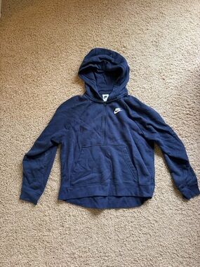 Nike Dark Blue Half-Zip 3/4 Cropped Hooded Sweatshirt